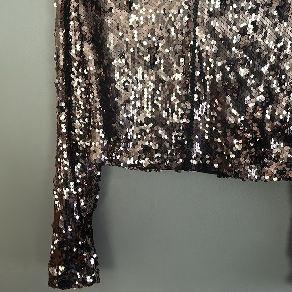 Faith Connexion women copper rose sequin zip hoodie crop jacket w/kappa design - Picture 4 of 12